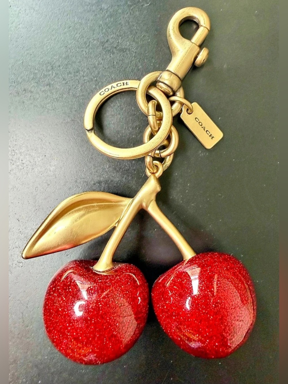 COACH Cherry Bag Charm Keychain Red & Gold